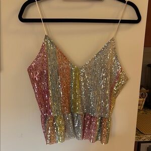 Zara Silver Pink Sequin Peplum Camisole
